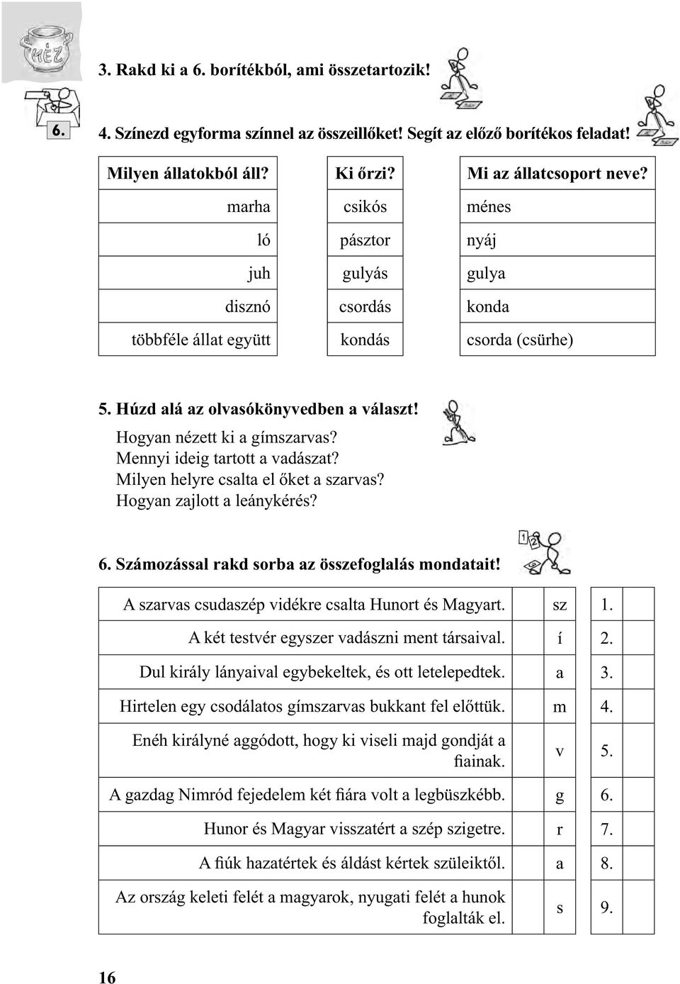 Mennyi ideig tartott a vadászat? Milyen helyre csalta el őket a szarvas? Hogyan zajlott a leánykérés? 6. Számozással rakd sorba az összefoglalás mondatait!