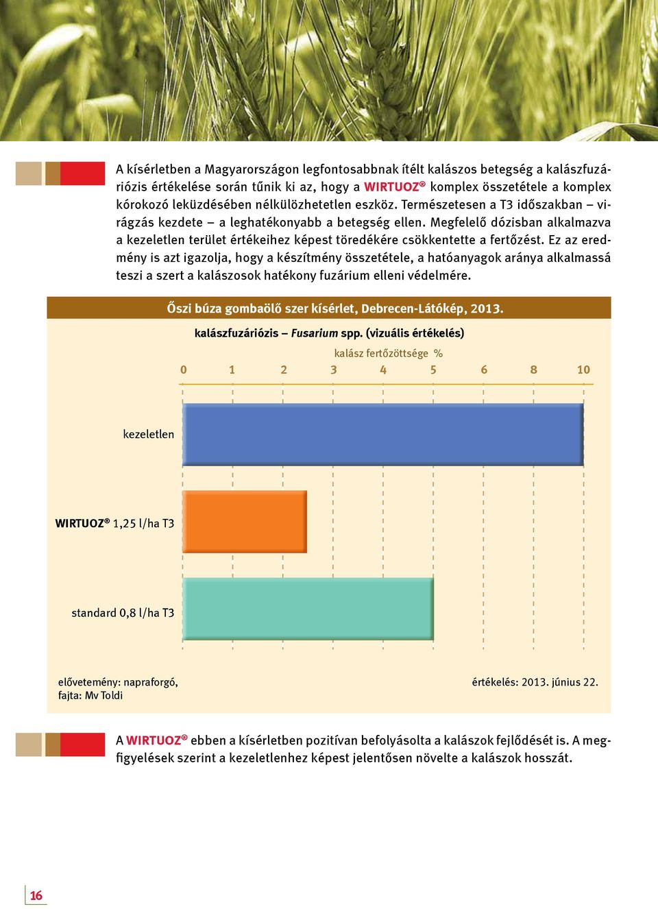 Megfelelő dózisban alkalmazva a kezeletlen terület értékeihez képest töredékére csökkentette a fertőzést.