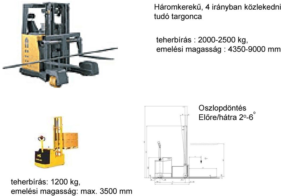 4350-9000 mm Oszlopdöntés Előre/hátra 2 o -6 o