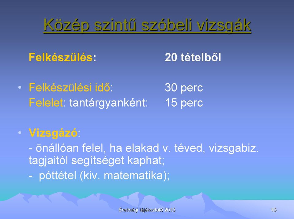 önállóan felel, ha elakad v. téved, vizsgabiz.