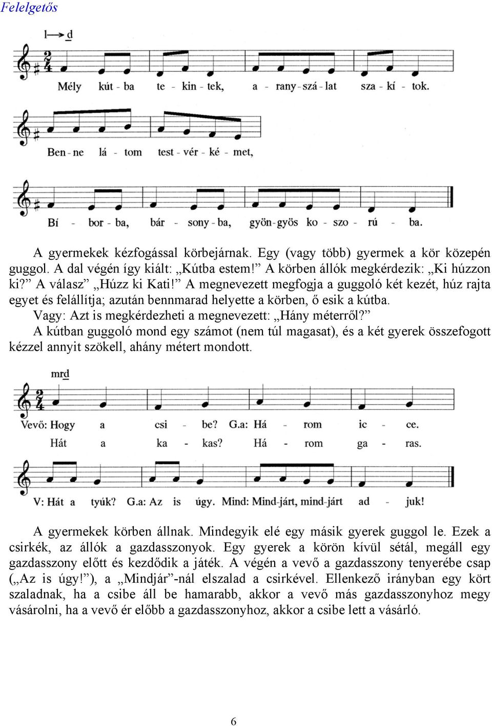 A kútban guggoló mond egy számot (nem túl magasat), és a két gyerek összefogott kézzel annyit szökell, ahány métert mondott. A gyermekek körben állnak. Mindegyik elé egy másik gyerek guggol le.