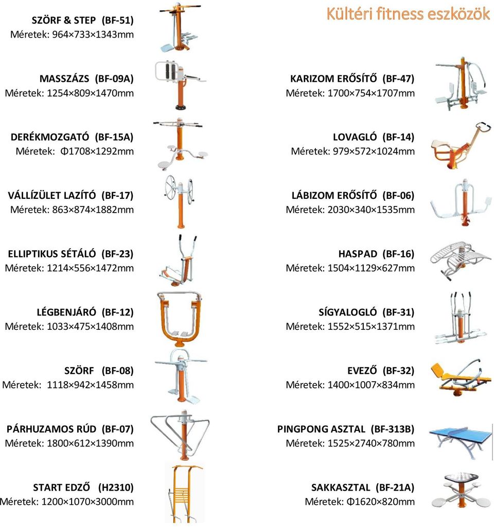 1472mm HASPAD (BF-16) Méretek: 1504 1129 627mm LÉGBENJÁRÓ (BF-12) Méretek: 1033 475 1408mm SÍGYALOGLÓ (BF-31) Méretek: 1552 515 1371mm SZÖRF (BF-08) Méretek: 1118 942 1458mm EVEZŐ (BF-32) Méretek: