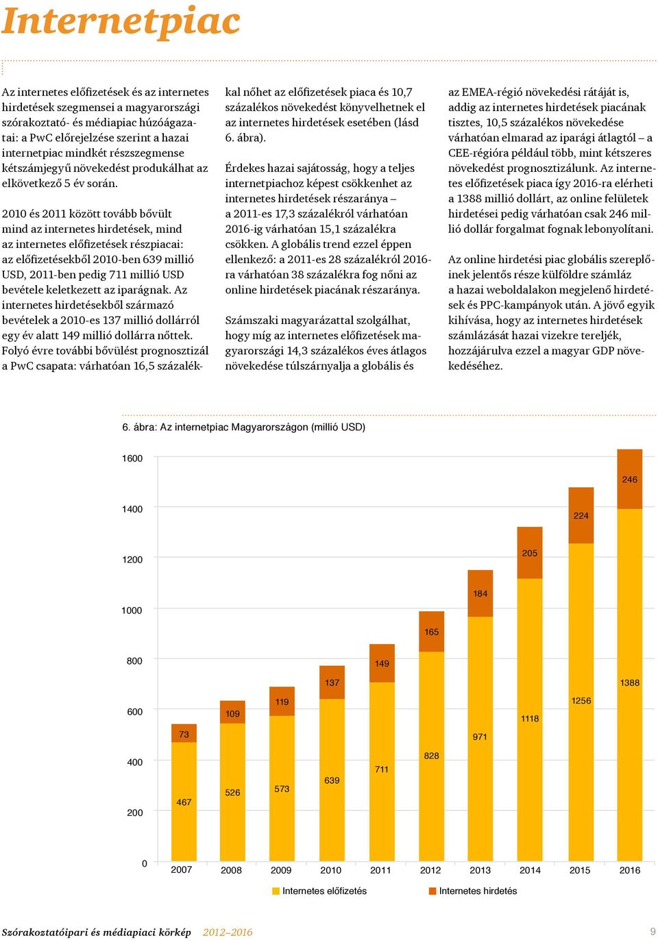 2010 és 2011 között tovább bővült mind az internetes hirdetések, mind az internetes előfizetések részpiacai: az előfizetésekből 2010-ben 639 millió USD, 2011-ben pedig 711 millió USD bevétele