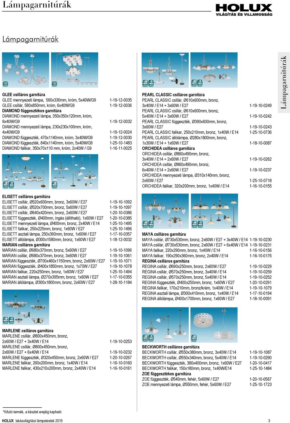 1-19-12-0030 DIAMOND függeszték, 840x1140mm, króm, 5x40W/G9 1-25-10-1483 DIAMOND falikar, 350x70x110 mm, króm, 2x40W / G9 1-16-11-0025 ELISETT csilláros garnitúra ELISETT csillár, Ø520x600mm, bronz,