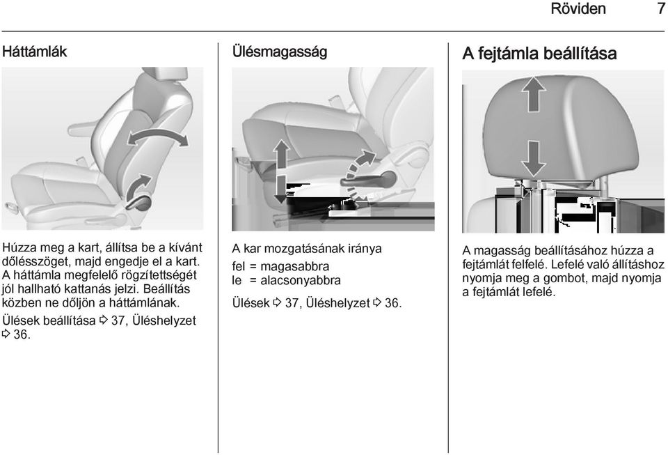 Ülések beállítása 3 37, Üléshelyzet 3 36.