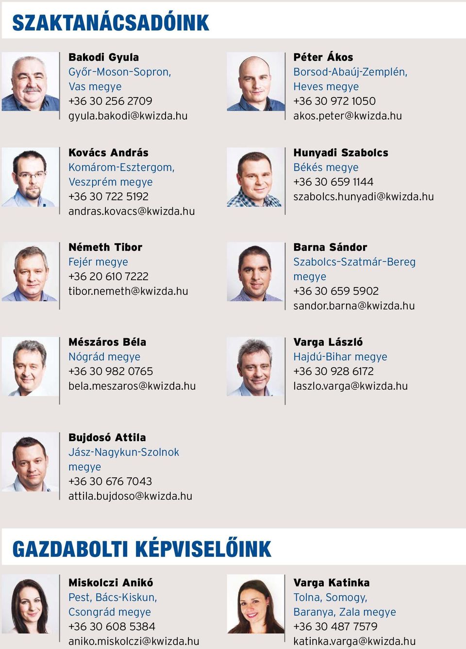 hu Németh Tibor Fejér megye +36 20 610 7222 tibor.nemeth@kwizda.hu Barna Sándor Szabolcs Szatmár Be reg megye +36 30 659 5902 sandor.barna@kwizda.hu Mészáros Béla Nógrád megye +36 30 982 0765 bela.