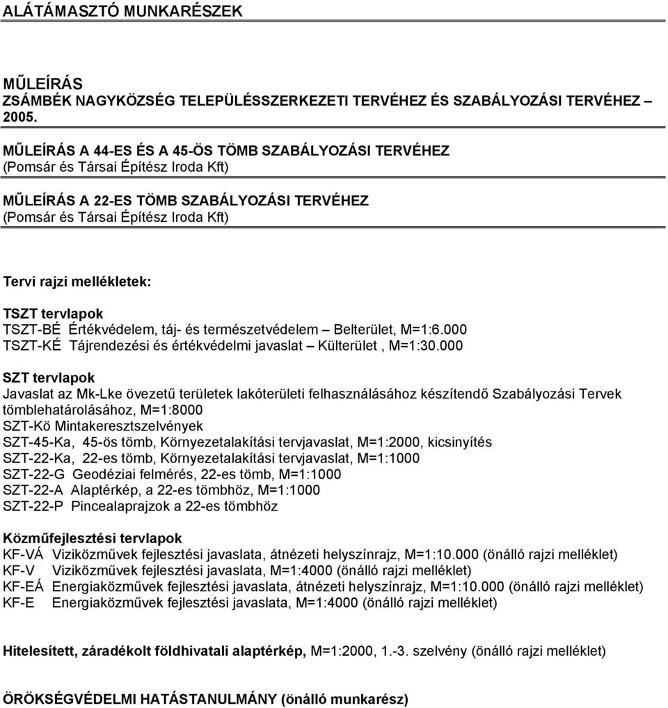 TSZT tervlapok TSZT-BÉ Értékvédelem, táj- és természetvédelem Belterület, M=1:6.000 TSZT-K É Tájrendezési és értékvédelmi javaslat Külterület, M=1:30.