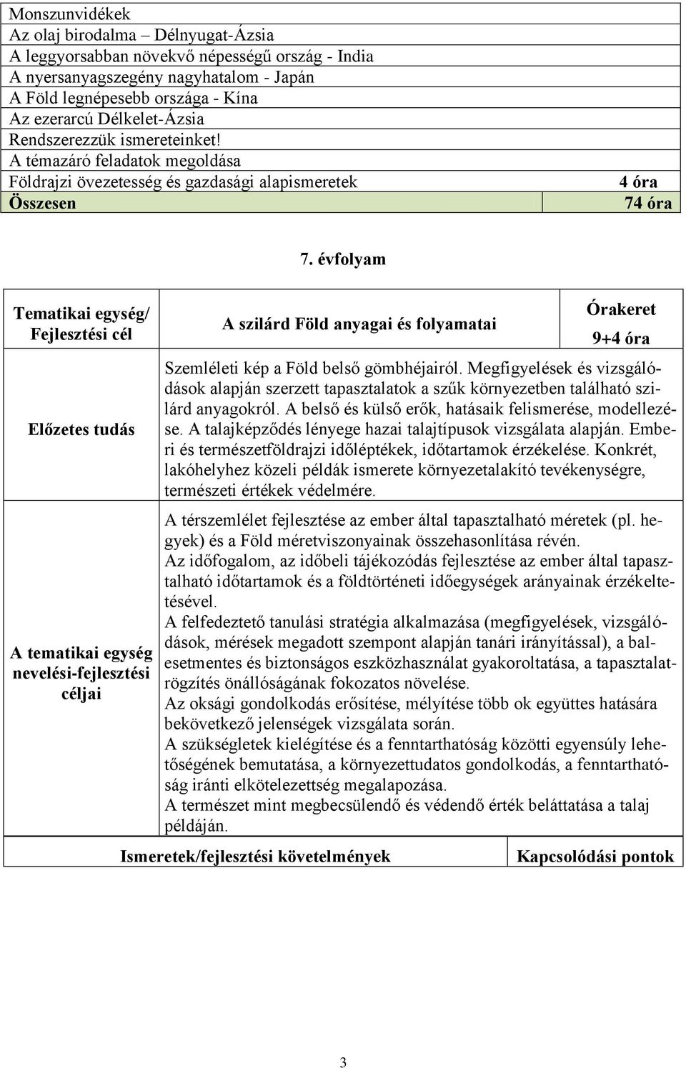 évfolyam Tematikai egység/ A tematikai egység A szilárd Föld anyagai és folyamatai Órakeret 9+4 óra Szemléleti kép a Föld belső gömbhéjairól.