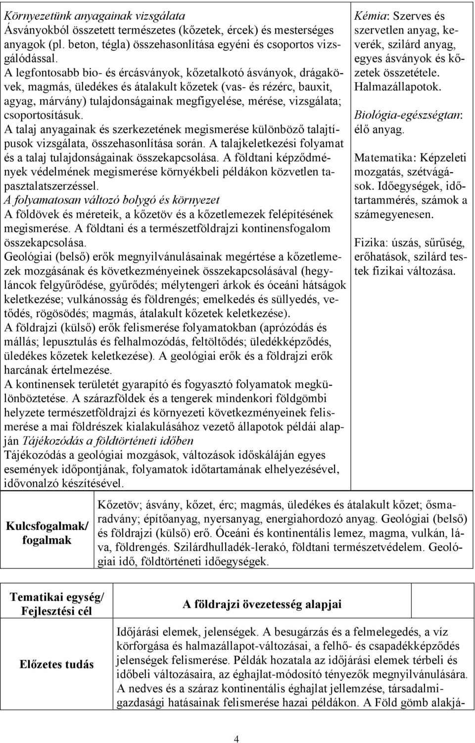 csoportosításuk. A talaj anyagainak és szerkezetének megismerése különböző talajtípusok vizsgálata, összehasonlítása során. A talajkeletkezési folyamat és a talaj tulajdonságainak összekapcsolása.