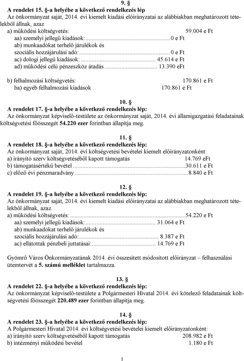 .. e Ft ab) munkaadókat terhelő járulékok és szociális hozzájárulási adó:... e Ft ac) dologi jellegű kiadások:... 45.614 e Ft ad) működési célú pénzeszköz átadás... 13.