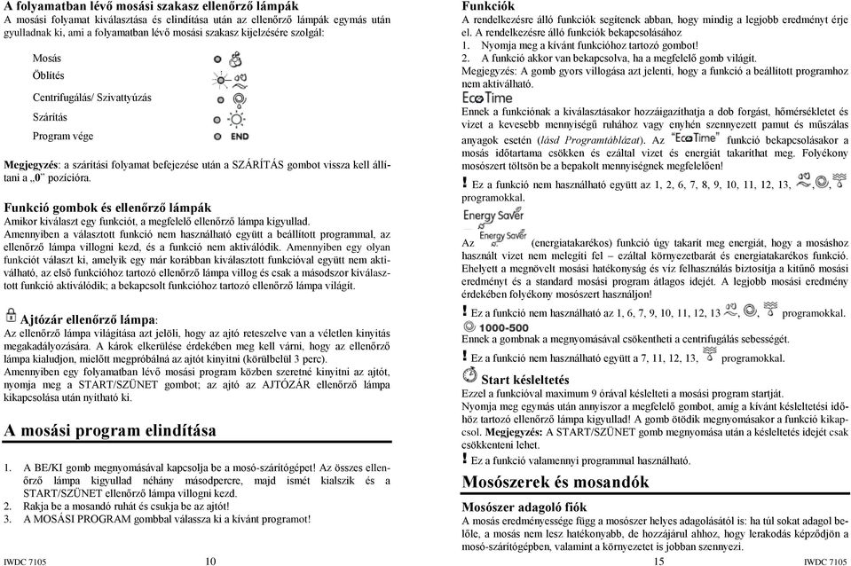 Funkció gombok és ellenőrző lámpák Amikor kiválaszt egy funkciót, a megfelelő ellenőrző lámpa kigyullad.