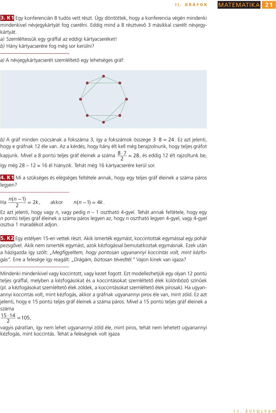 MATEMATIKA a) A névjegkátacseét szemléltető eg lehetséges gáf: b) A gáf minden csúcsának a fkszáma, íg a fkszámk összege $ 8 = Ez azt jelenti, hg e gáfnak éle van Az a kédés, hg hán élt kell még