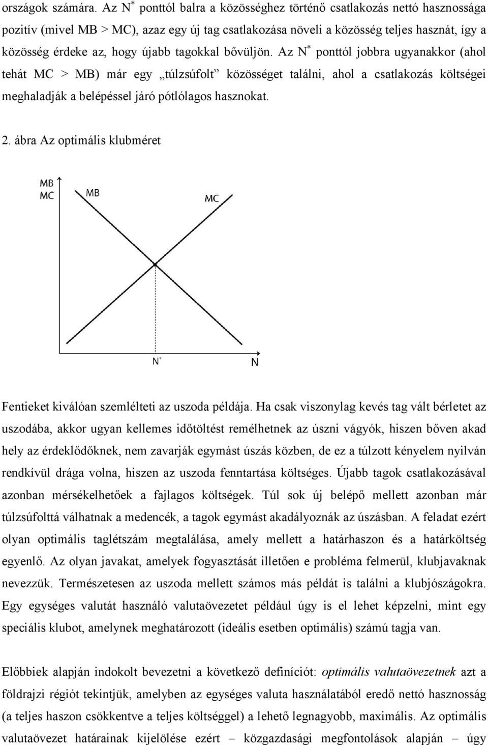 tagokkal bővüljön. Az N * ponttól jobbra ugyanakkor (ahol tehát MC > MB) már egy túlzsúfolt közösséget találni, ahol a csatlakozás költségei meghaladják a belépéssel járó pótlólagos hasznokat. 2.