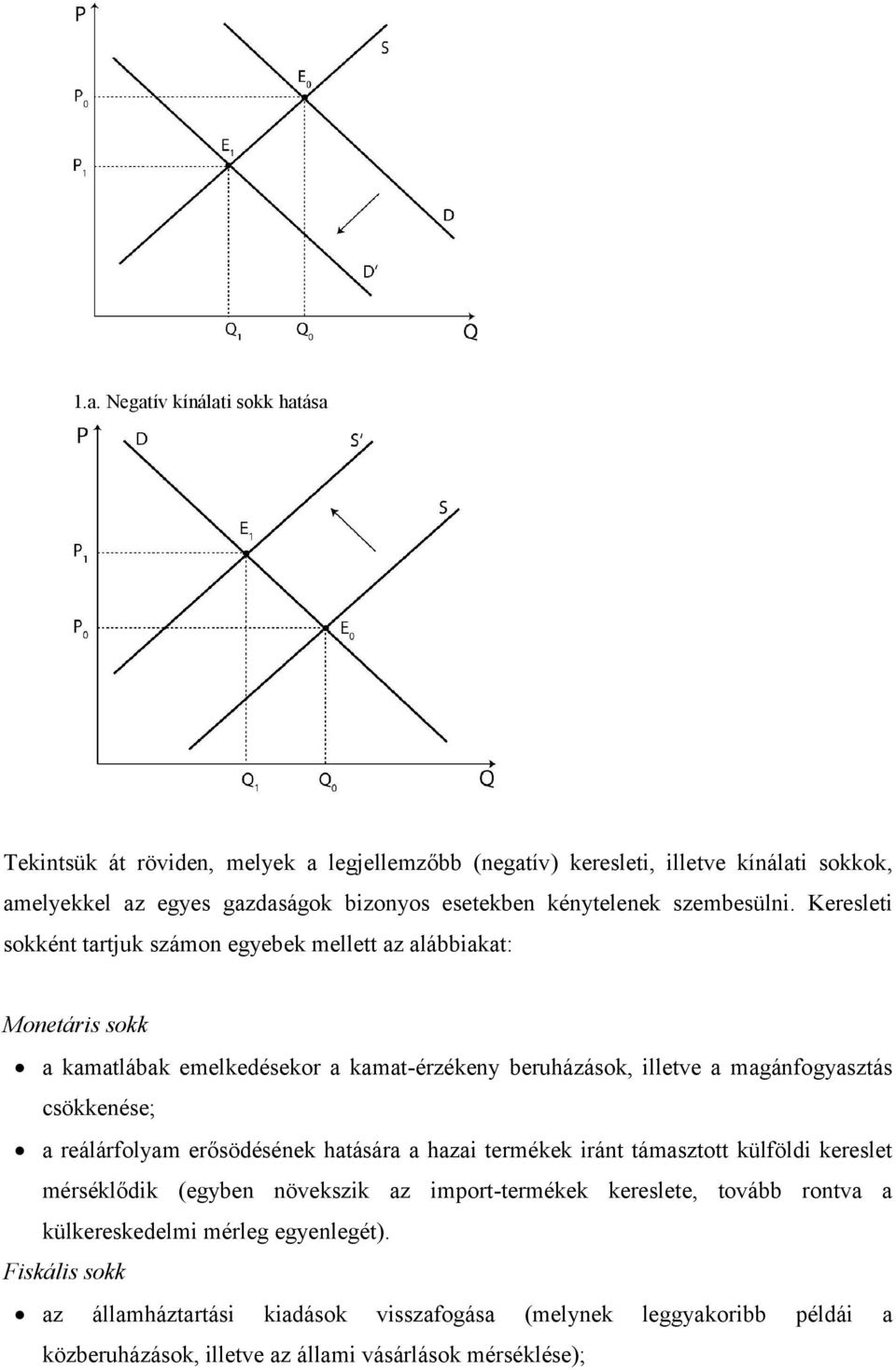 Keresleti sokként tartjuk számon egyebek mellett az alábbiakat: Monetáris sokk a kamatlábak emelkedésekor a kamat-érzékeny beruházások, illetve a magánfogyasztás csökkenése; a