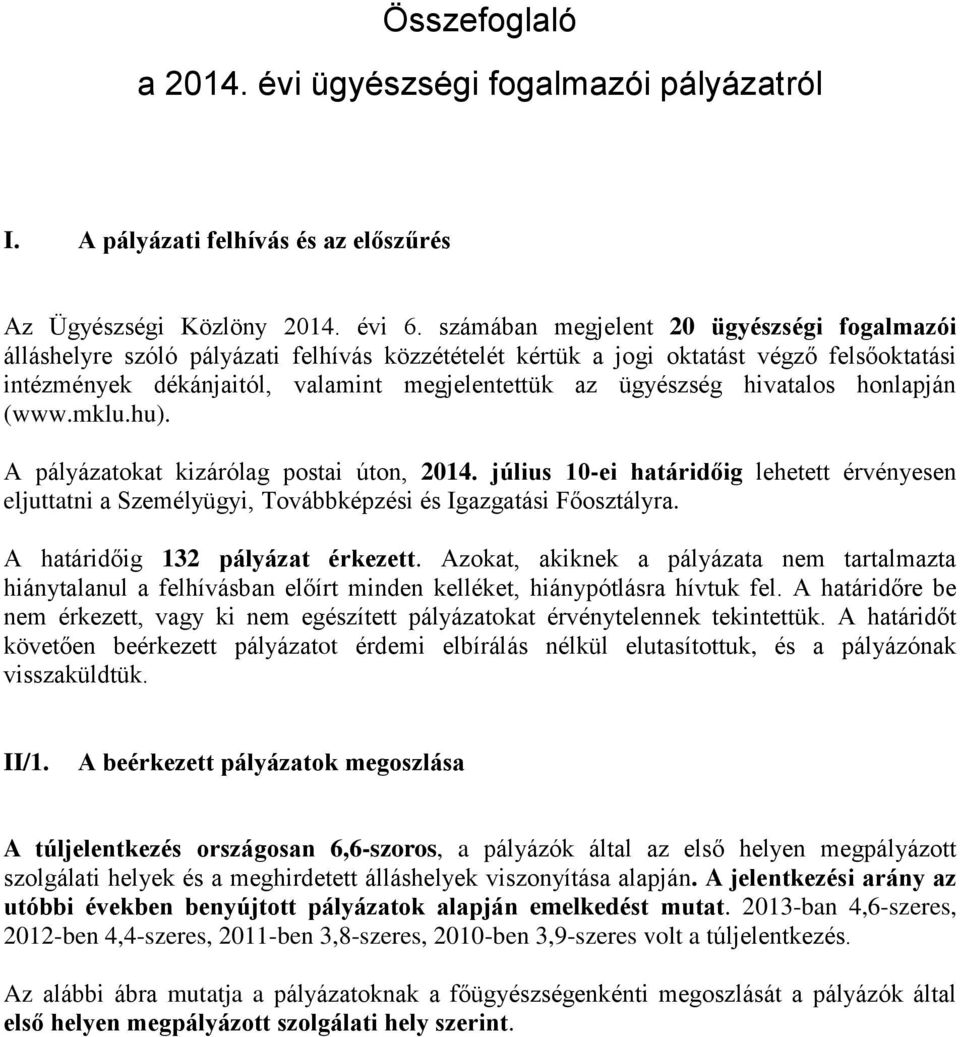 hivatalos honlapján (www.mklu.hu). A pályázatokat kizárólag postai úton, 2014. július 10-ei határidőig lehetett érvényesen eljuttatni a Személyügyi, Továbbképzési és Igazgatási Főosztályra.