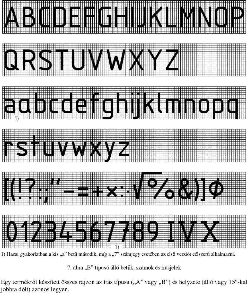 ábra B típusú álló betűk, számok és írásjelek Egy termékről készített