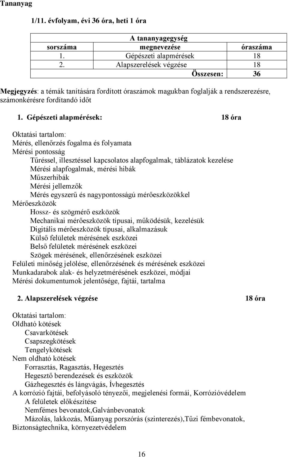 Gépészeti alapmérések: 18 óra Mérés, ellenőrzés fogalma és folyamata Mérési pontosság Tűréssel, illesztéssel kapcsolatos alapfogalmak, táblázatok kezelése Mérési alapfogalmak, mérési hibák