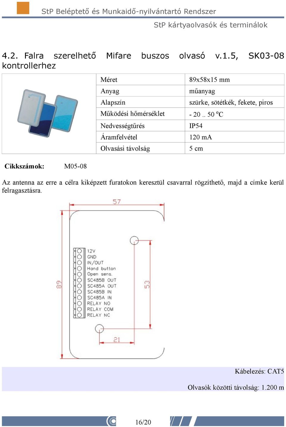 . 50 o C IP54 120 ma 5 cm Cikkszámok: M05-08 Az antenna az erre a célra kiképzett