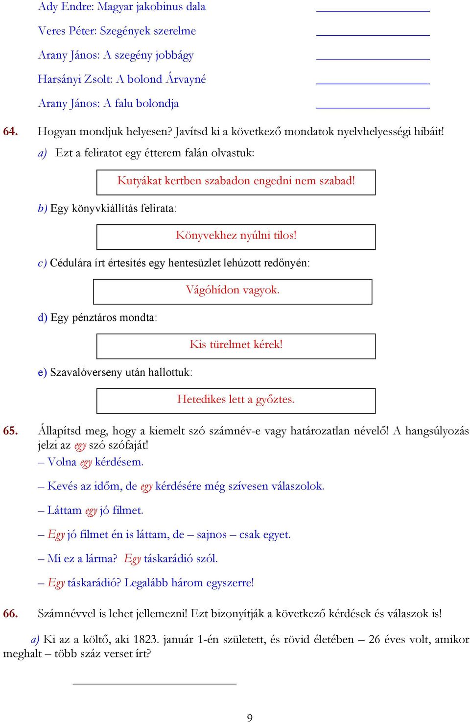 Könyvekhez nyúlni tilos! c) Cédulára írt értesítés egy hentesüzlet lehúzott redőnyén: d) Egy pénztáros mondta: e) Szavalóverseny után hallottuk: Vágóhídon vagyok. Kis türelmet kérek!