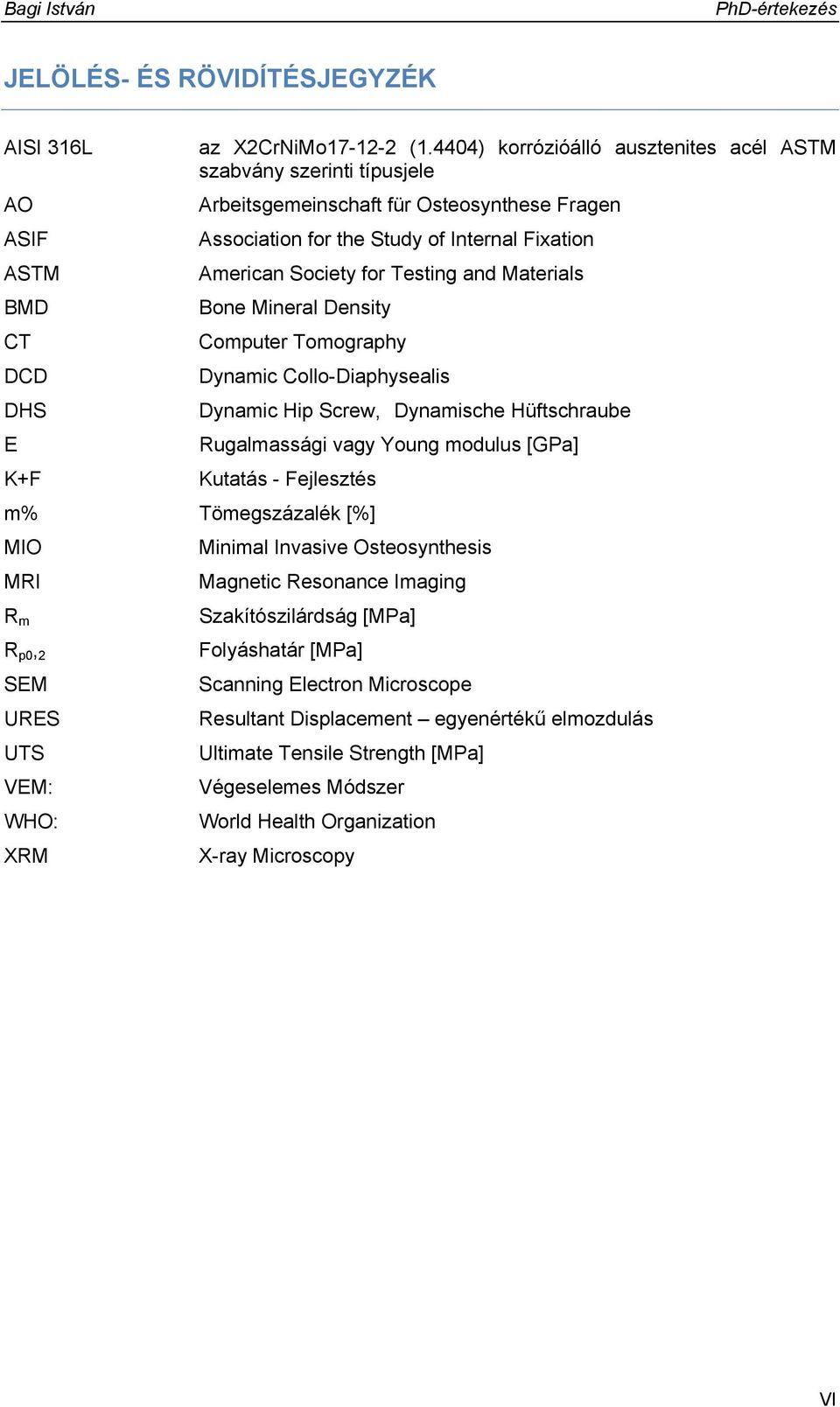 Testing and Materials BMD Bone Mineral Density CT Computer Tomography DCD Dynamic Collo-Diaphysealis DHS Dynamic Hip Screw, Dynamische Hüftschraube E Rugalmassági vagy Young modulus [GPa] K+F Kutatás