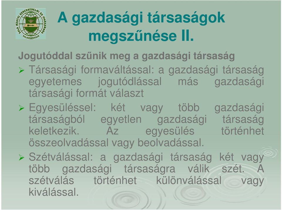 gazdasági társasági formát választ Egyesüléssel: két vagy több gazdasági társaságból egyetlen gazdasági társaság