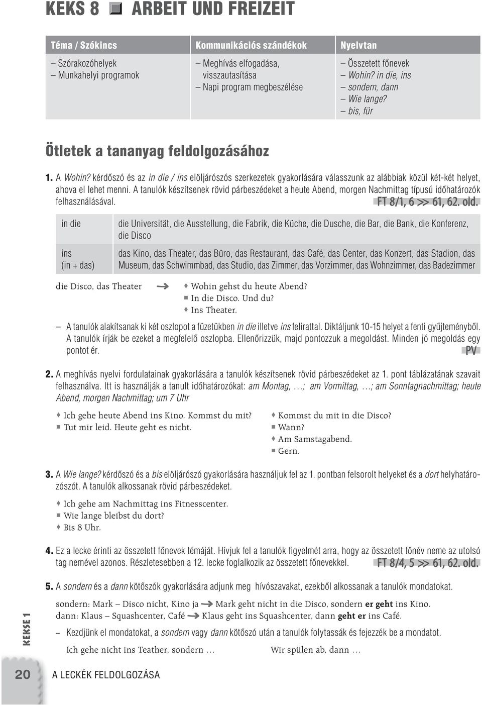 kérdôszó és az in die / ins elöljárószós szerkezetek gyakorlására válasszunk az alábbiak közül két-két helyet, ahova el lehet menni.