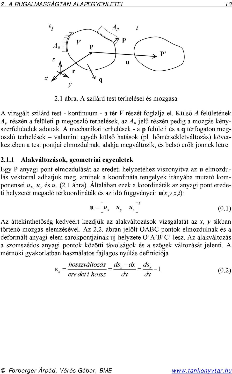 A mechanikai terhelések - a p felületi és a q térfogaton megosló terhelések valamint egéb külső hatások (pl.