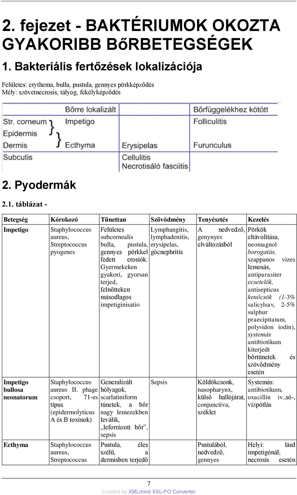 táblázat - Betegség Kórokozó Tünettan Szövődmény Tenyésztés Kezelés Impetigo Impetigo bullosa neonatorum Ecthyma Staphylococcus aureus, Streptococcus pyogenes Felületes Lymphangitis, subcornealis