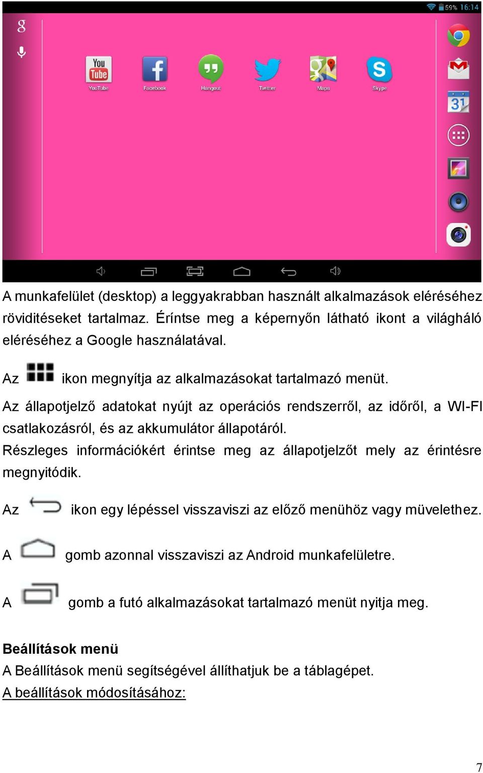 Részleges információkért érintse meg az állapotjelzőt mely az érintésre megnyitódik. Az ikon egy lépéssel visszaviszi az előző menühöz vagy müvelethez.