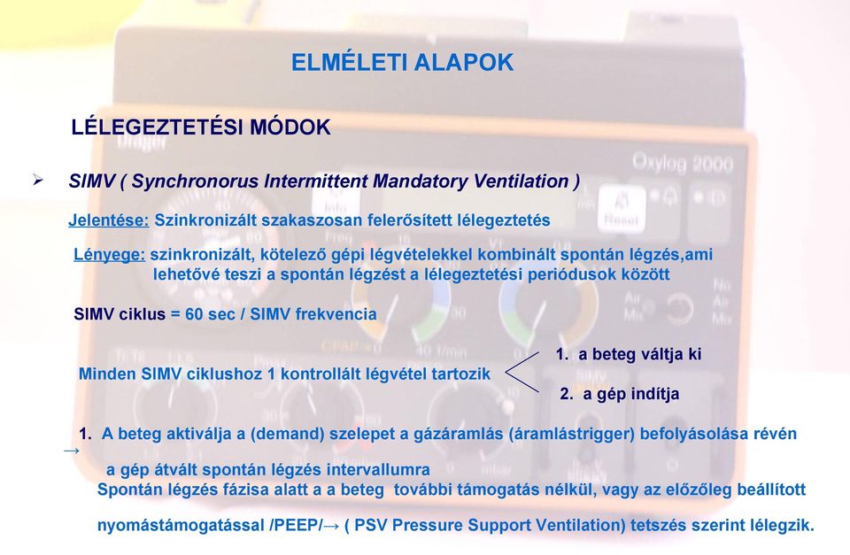 a beteg váltja ki Minden SIMV ciklushoz 1 kontrollált légvétel tartozik 2. a gép indítja 1.