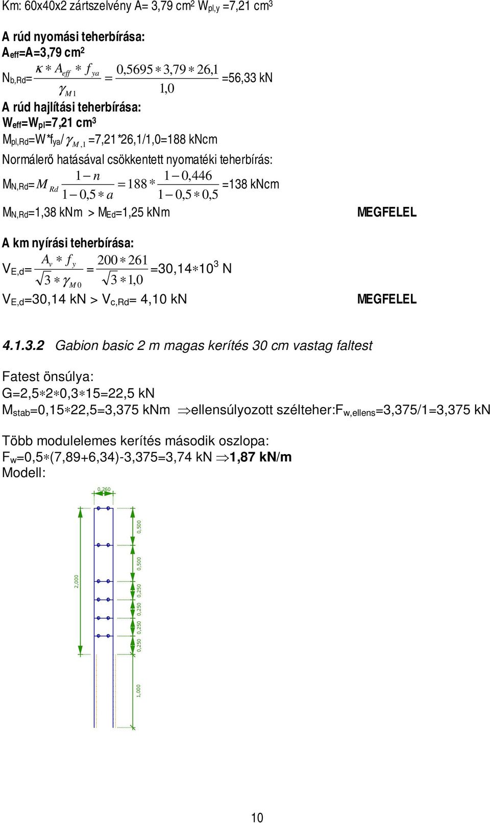 MEd=1,25 knm A km nyírási teherbírása: A V E,d = v f y 200 261 = =30