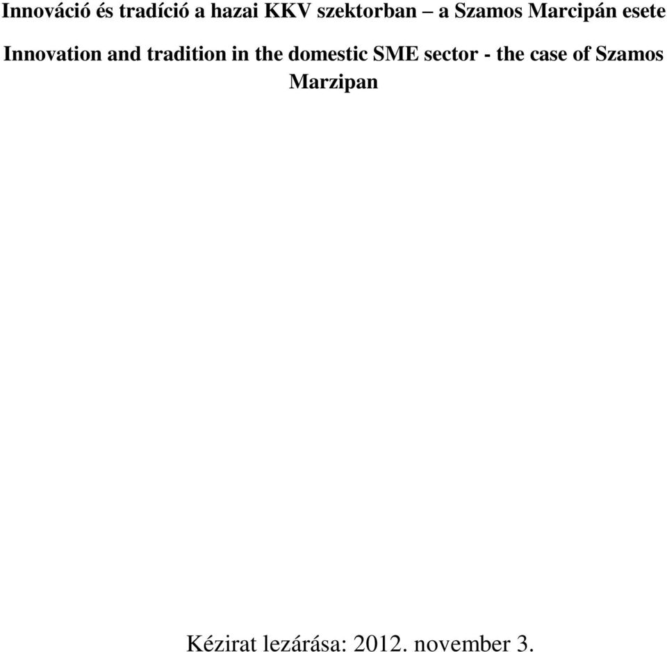 in the domestic SME sector - the case of
