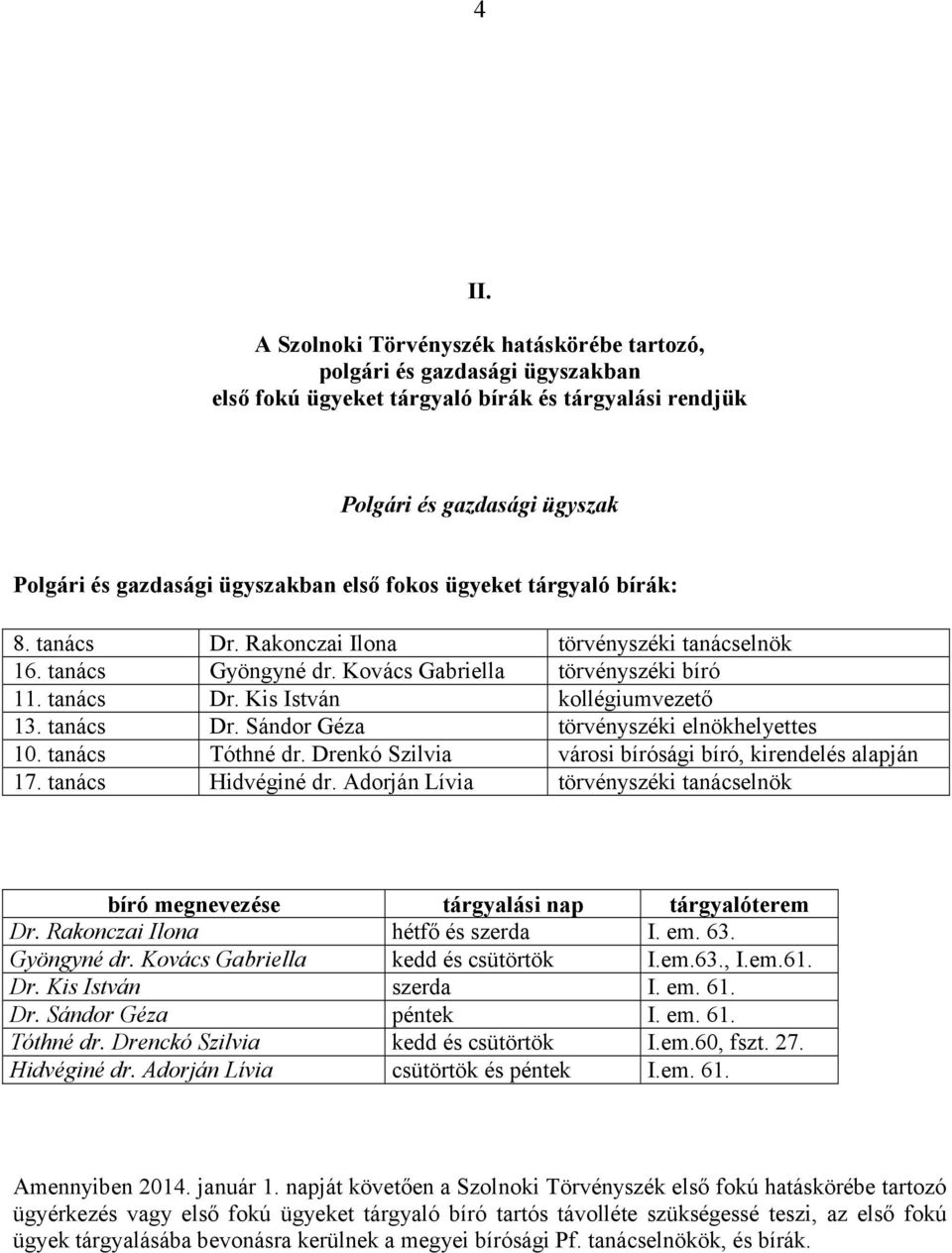 tanács Dr. Sándor Géza törvényszéki elnökhelyettes 10. tanács Tóthné dr. Drenkó Szilvia városi bírósági bíró, kirendelés alapján 17. tanács Hidvéginé dr.