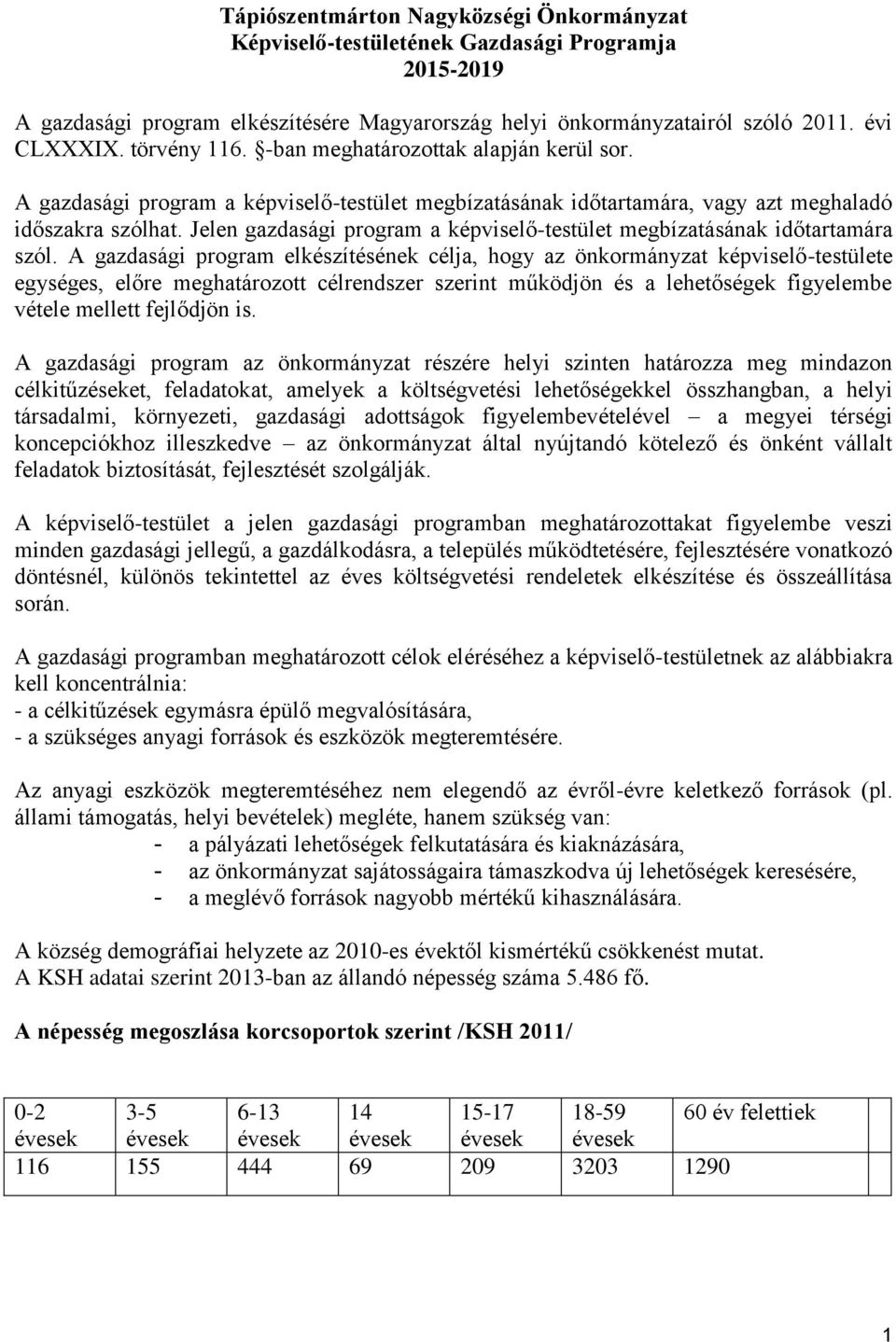 Jelen gazdasági program a képviselő-testület megbízatásának időtartamára szól.