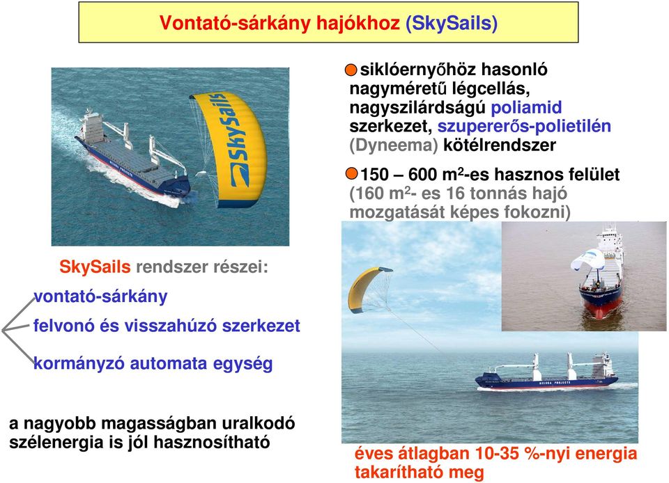 mozgatását képes fokozni) SkySails rendszer részei: vontató-sárkány felvonó és visszahúzó szerkezet kormányzó