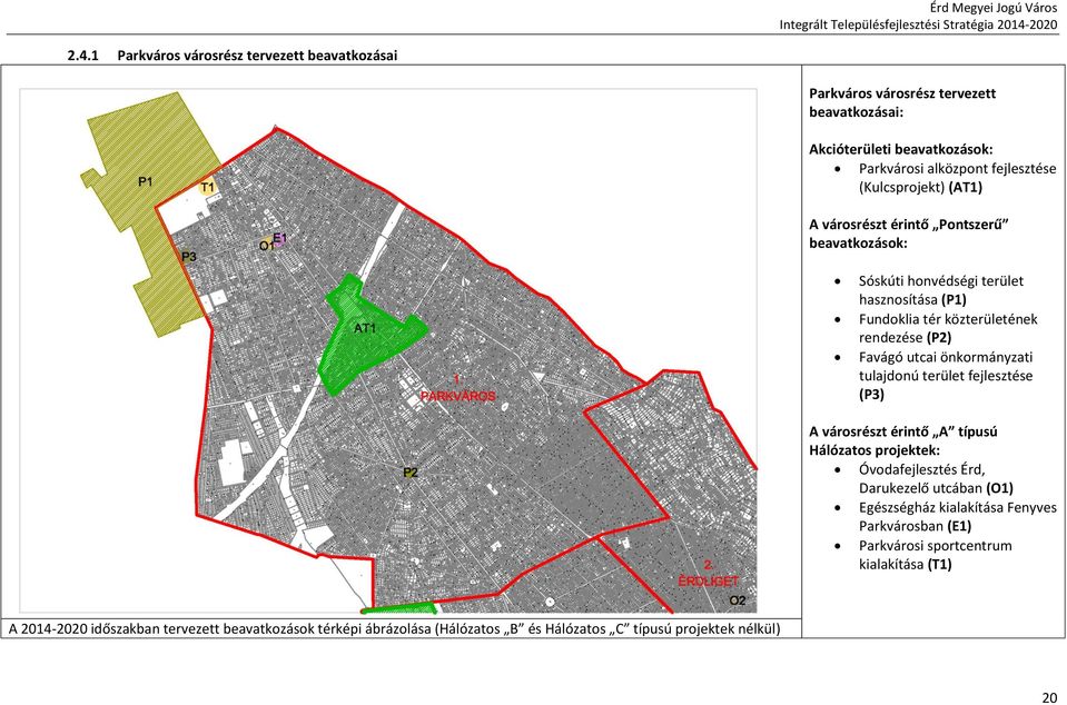 önkormányzati tulajdonú terület fejlesztése (P3) A városrészt érintő A típusú Hálózatos projektek: Óvodafejlesztés Érd, Darukezelő utcában (O1) Egészségház kialakítása