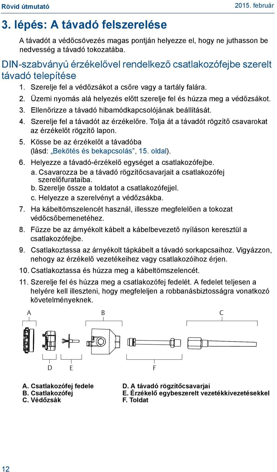 Üzemi nyomás alá helyezés előtt szerelje fel és húzza meg a védőzsákot. 3. Ellenőrizze a távadó hibamódkapcsolójának beállítását. 4. Szerelje fel a távadót az érzékelőre.