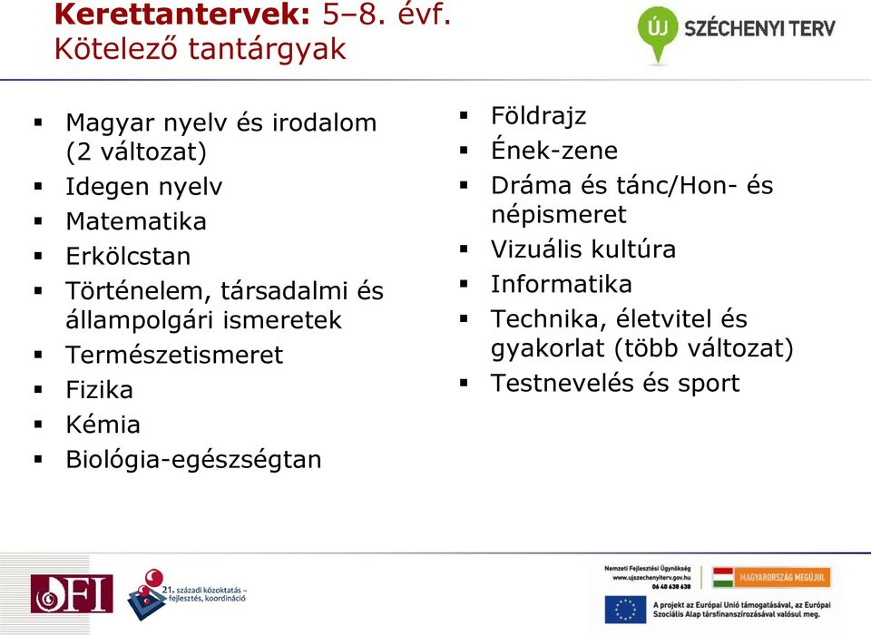 Erkölcstan Történelem, társadalmi és állampolgári ismeretek Természetismeret Fizika Kémia