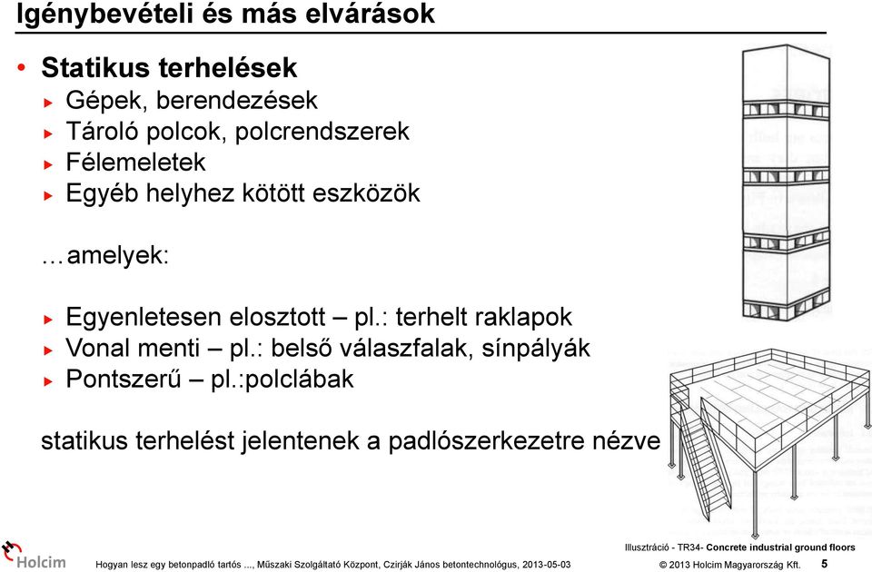 : terhelt raklapok Vonal menti pl.: belső válaszfalak, sínpályák Pontszerű pl.