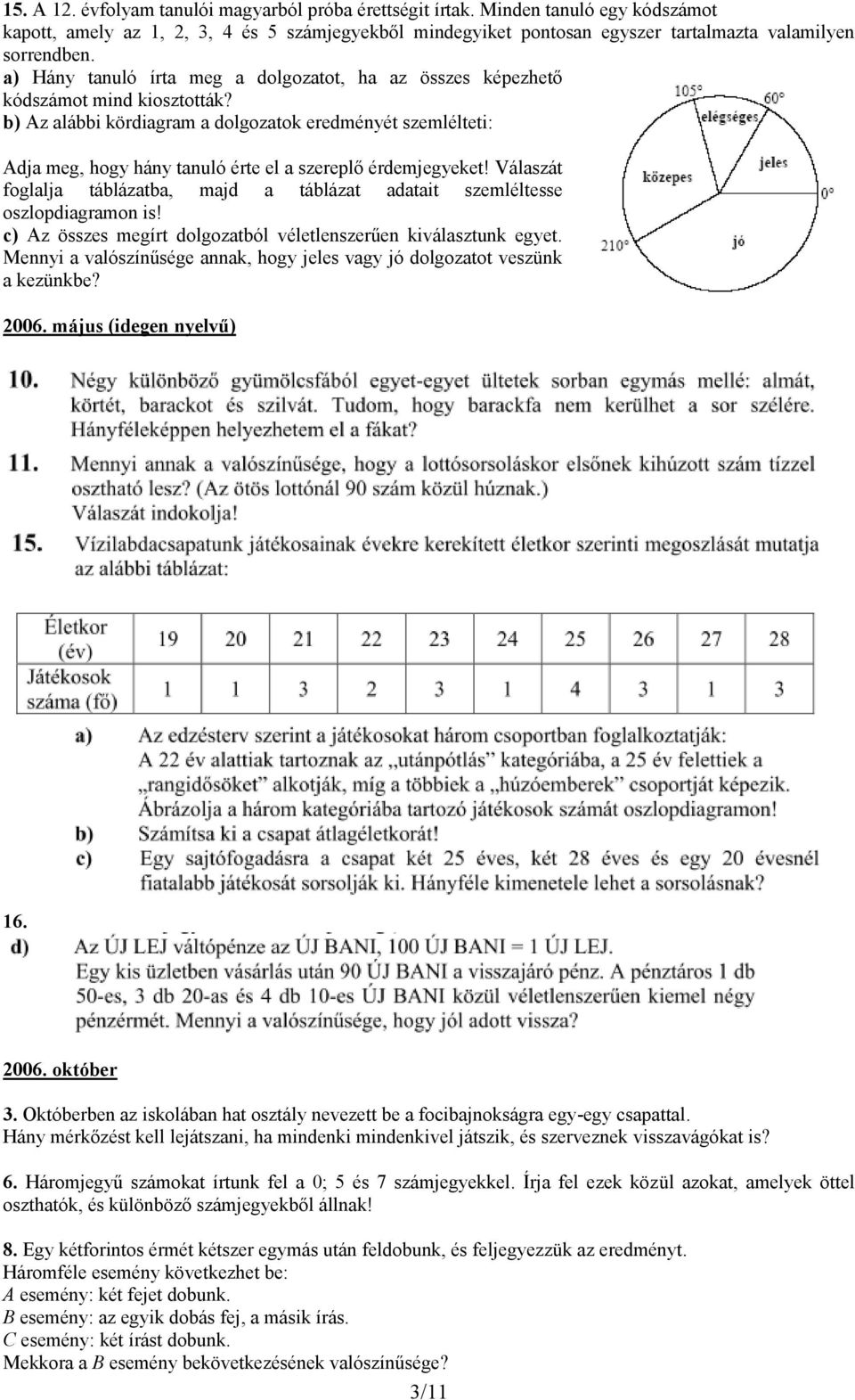 b) Az alábbi kördiagram a dolgozatok eredményét szemlélteti: Adja meg, hogy hány tanuló érte el a szereplő érdemjegyeket!