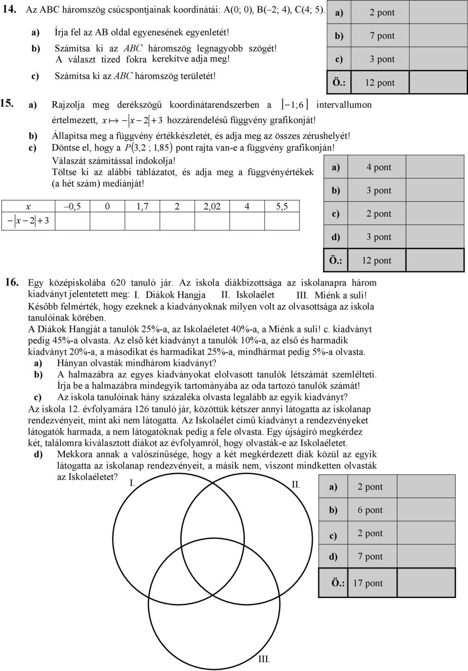 a) Rajzolja meg derékszögű koordinátarendszerben a ] 1;6 ] intervallumon 1 értelmezett, x a x + 3 hozzárendelésű függvény grafikonját!
