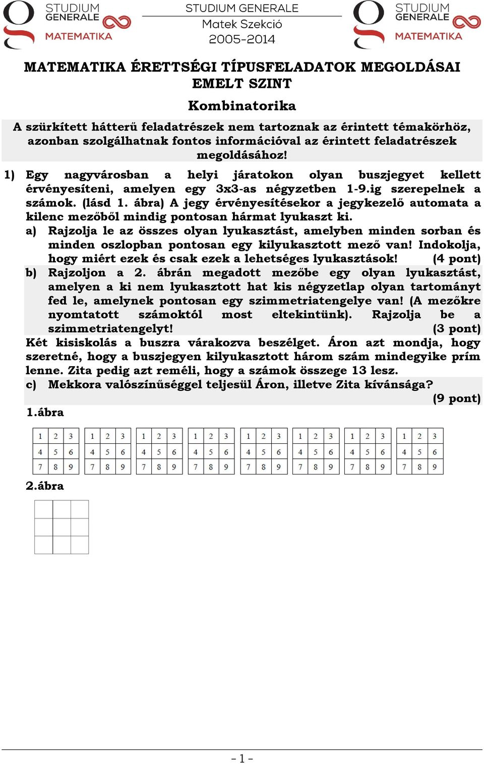 ábra) A jegy érvényesítésekor a jegykezelő automata a kilenc mezőből mindig pontosan hármat lyukaszt ki.