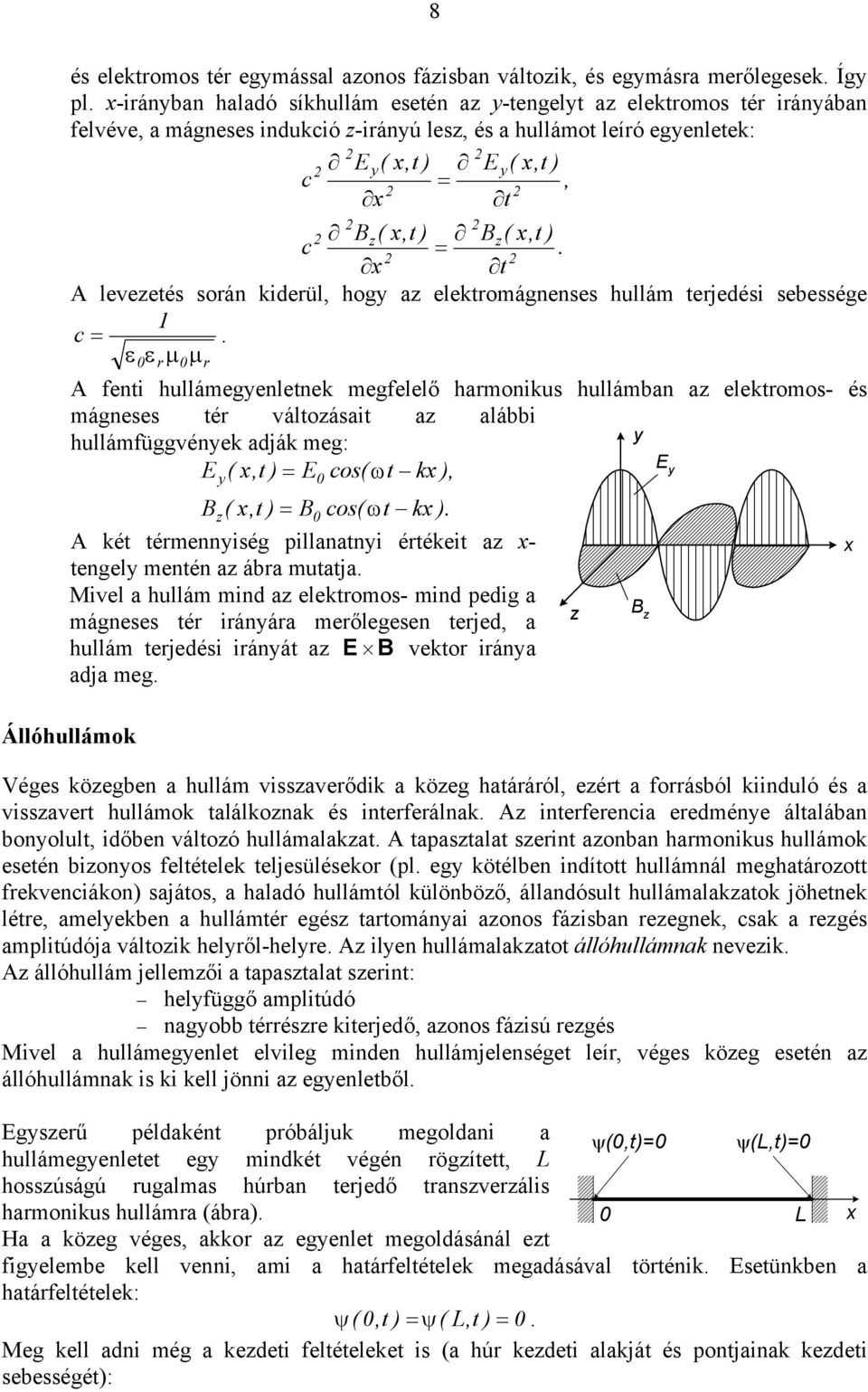 A levezetés során kiderül, hogy az elektromágnenses hullám terjedési sebessége =.