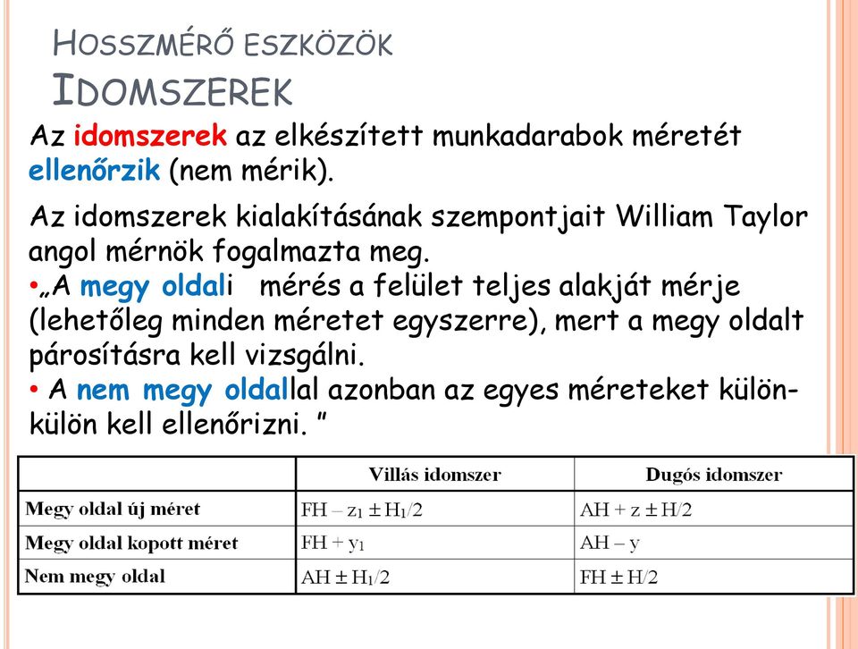 A megy oldali mérés a felület teljes alakját mérje (lehetőleg minden méretet egyszerre), mert a