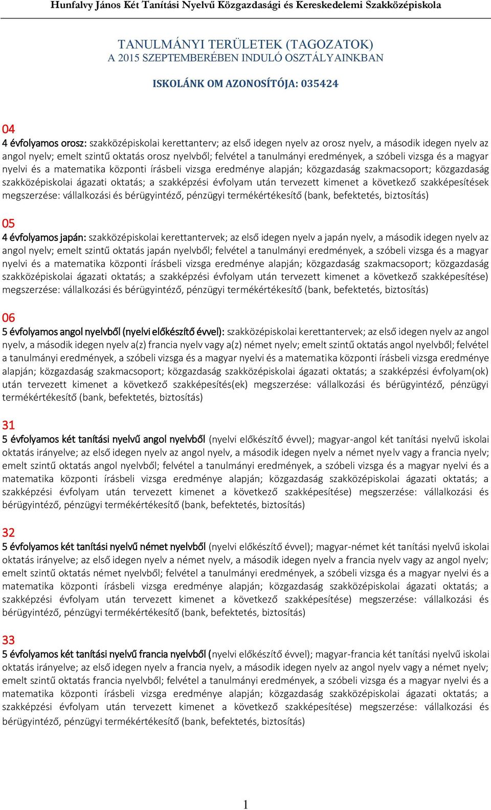 alapján; közgazdaság szakmacsoport; közgazdaság szakközépiskolai ágazati oktatás; a szakképzési évfolyam után tervezett kimenet a következő szakképesítések megszerzése: vállalkozási és bérügyintéző,