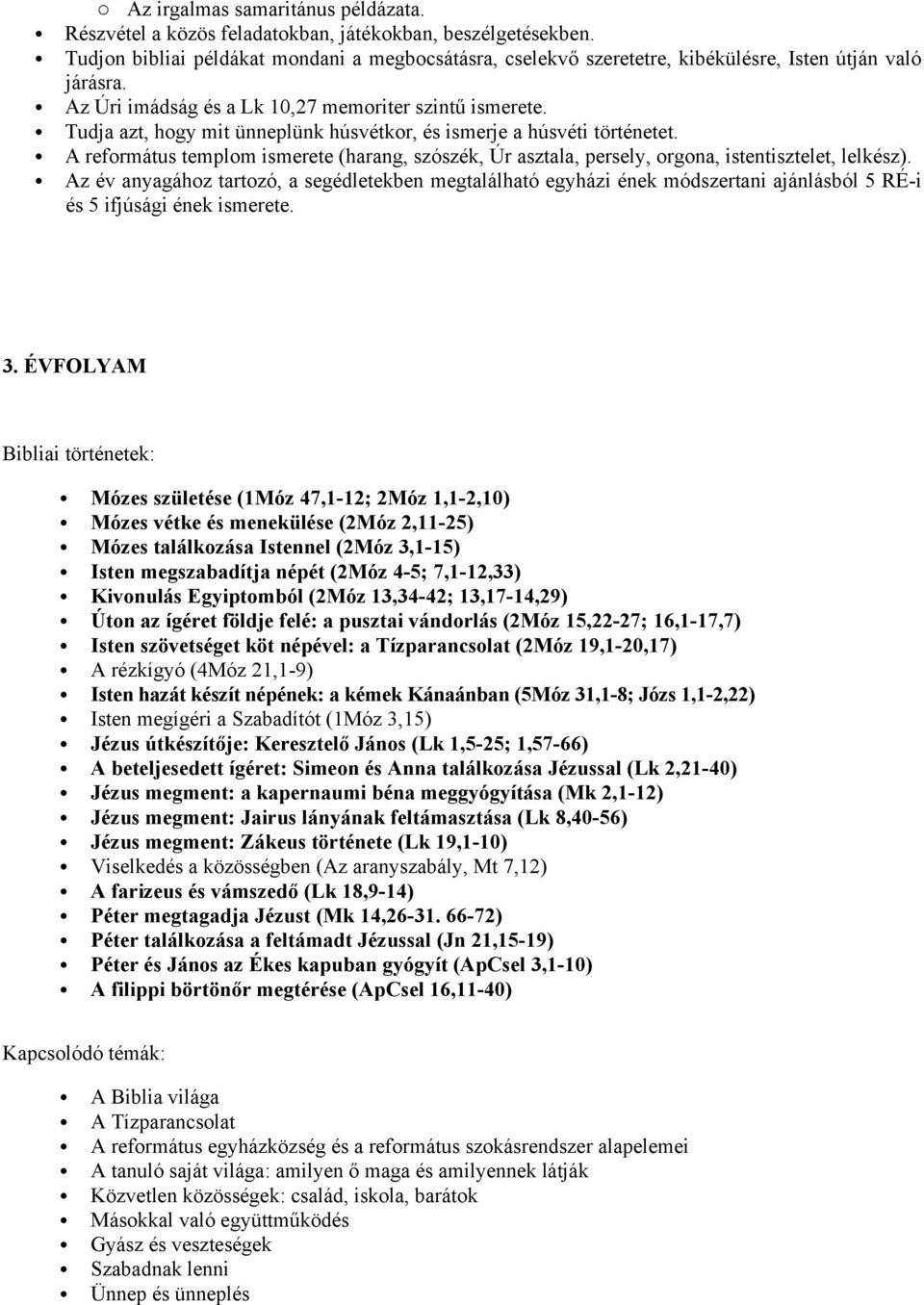 Tudja azt, hogy mit ünneplünk húsvétkor, és ismerje a húsvéti történetet. A református templom ismerete (harang, szószék, Úr asztala, persely, orgona, istentisztelet, lelkész).