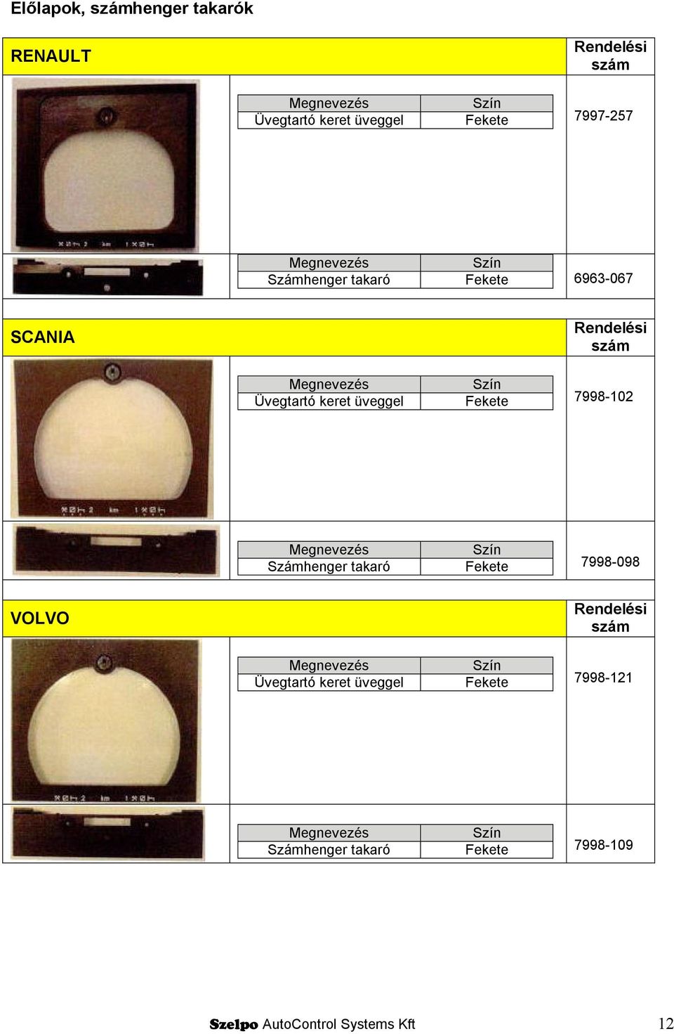 7998-102 Számhenger takaró Fekete 7998-098 VOLVO Üvegtartó keret üveggel