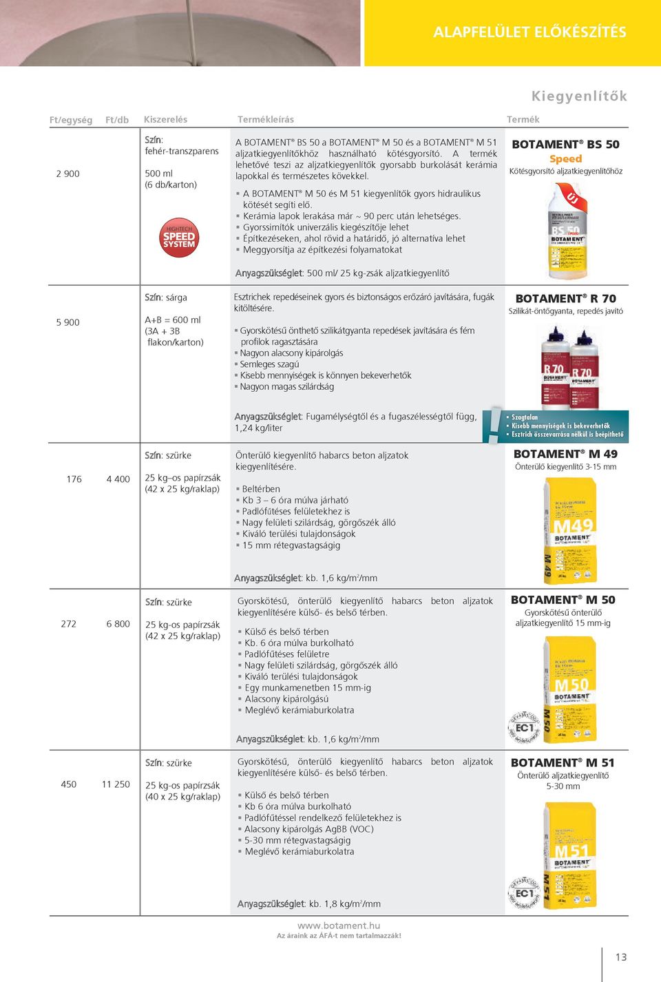 A BoTAmenT m 50 és m 51 kiegyenlítők gyors hidraulikus kötését segíti elő. kerámia lapok lerakása már ~ 90 perc után lehetséges.