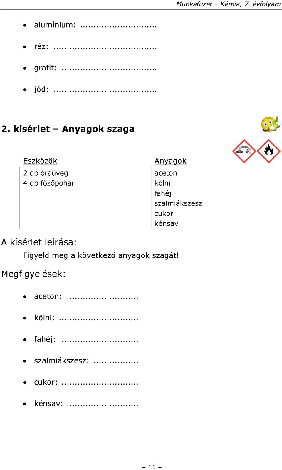 kölni fahéj szalmiákszesz cukor kénsav A kísérlet leírása: Figyeld meg a