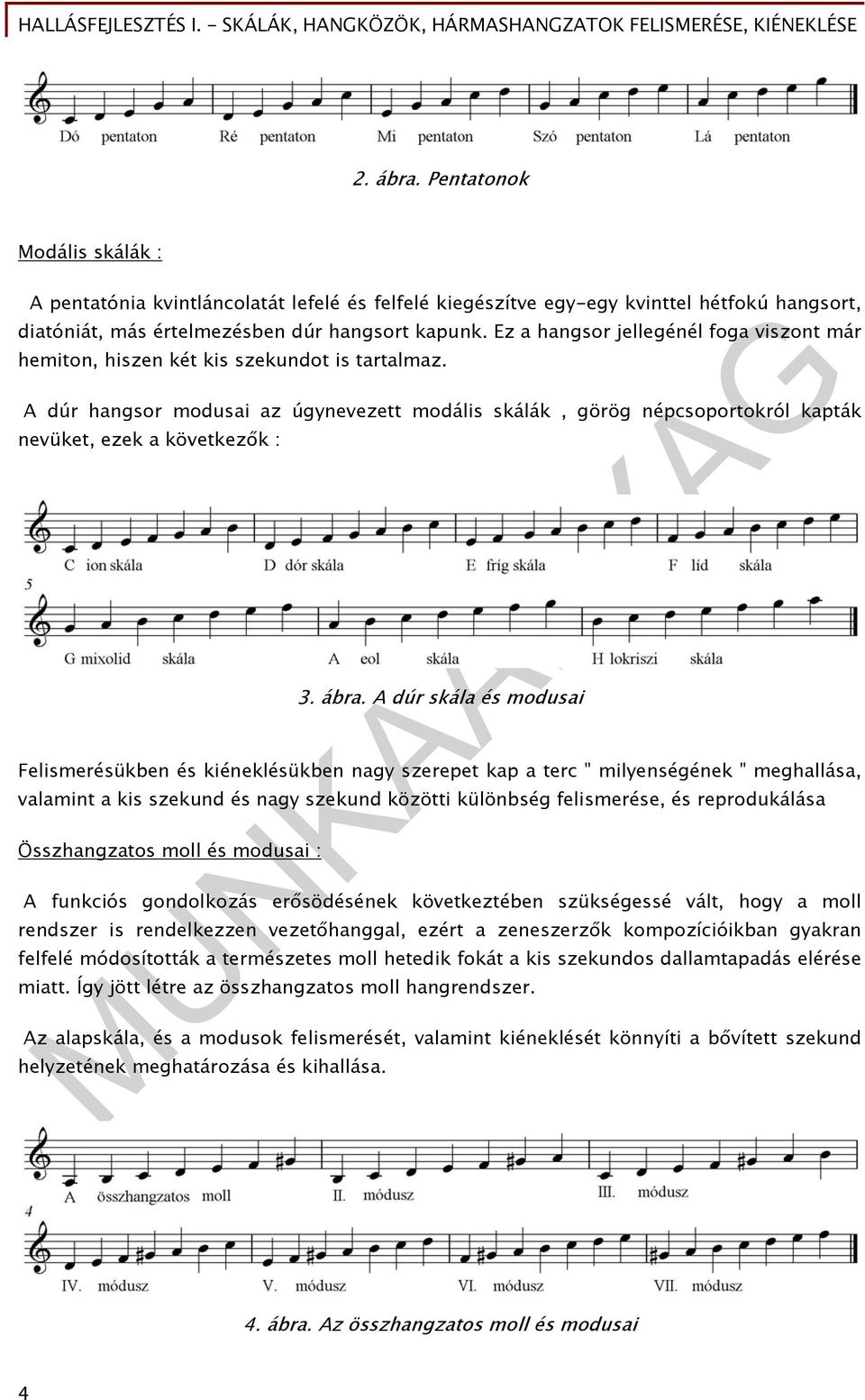 A dúr hangsor modusai az úgynevezett modális skálák, görög népcsoportokról kapták nevüket, ezek a következők : 3. ábra.